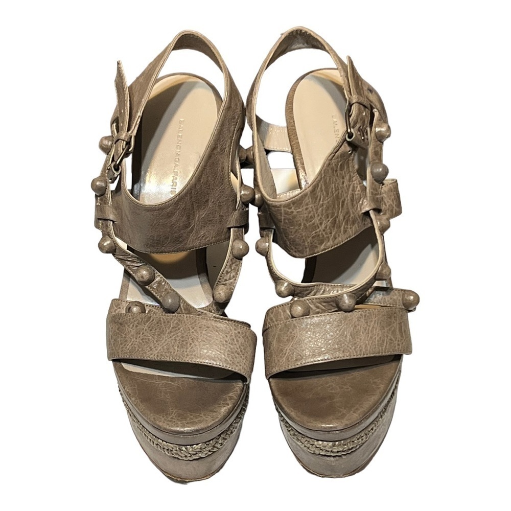Balenciaga Arena Platform Wedge Espadrille Sandal Slate Gray Leather 8.5/40 - Picture 4 of 9